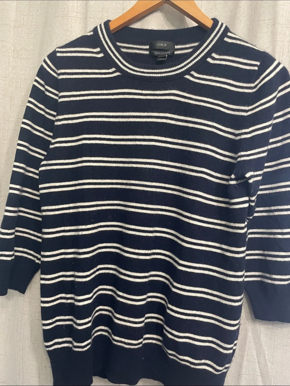 J. Crew Navy and White Striped Crewneck Sweater